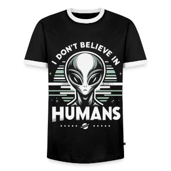 Alien UFO Aliens Außerirdischer - Männer Kontrast-T-Shirt - Schwarz/Weiß - Vorne - AI Model Female 172 light (172cm) & AI Model Male 178 light (178cm)