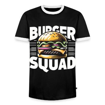 Burger Fast Food Hamburger Cheesburger Burgers - Men's Ringer Shirt - black/white - Front - AI Model Female 172 light (172cm) & AI Model Male 178 light (178cm)
