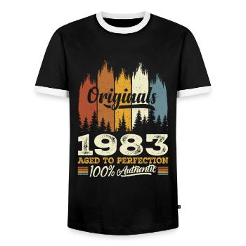 1983 Vintage Original 1983 Birthday Gift - Men's Ringer Shirt - black/white - Front - AI Model Female 172 light (172cm) & AI Model Male 178 light (178cm)