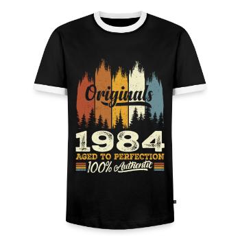 1984 Vintage Original 1984 Birthday Gift - Men's Ringer Shirt - black/white - Front - AI Model Female 172 light (172cm) & AI Model Male 178 light (178cm)