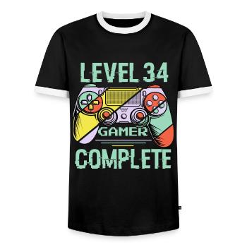 Level 34 Complete 34 Years Old Gamer Level 34 Complete - Men's Ringer Shirt - black/white - Front - AI Model Female 172 light (172cm) & AI Model Male 178 light (178cm)