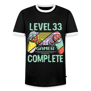 Level 33 Complete 33 Years Old Gamer Level 33 Complete - Men's Ringer Shirt - black/white - Front - AI Model Female 172 light (172cm) & AI Model Male 178 light (178cm)