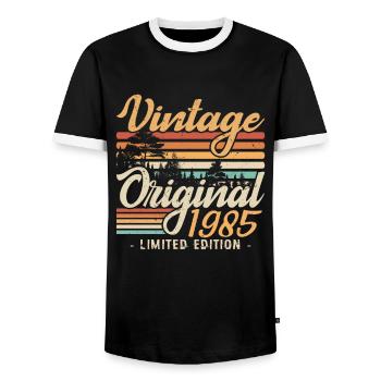 Vintage-Jubiläum Hergestellt 1985 Retro 1985 - Männer Kontrast-T-Shirt - Schwarz/Weiß - Vorne - AI Model Female 172 light (172cm) & AI Model Male 178 light (178cm)