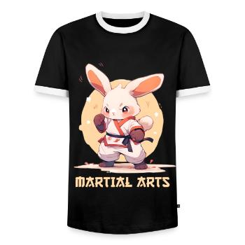 Funny Martial Arts Bunny MMA Kawaii Martial Arts - Men's Ringer Shirt - black/white - Front - AI Model Female 172 light (172cm) & AI Model Male 178 light (178cm)