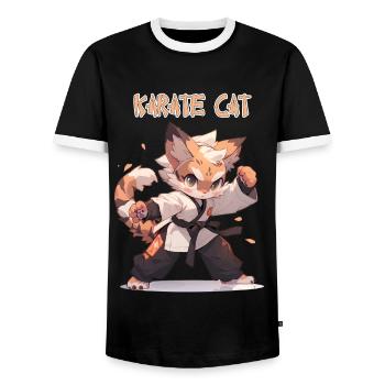 Lustige Karate Katze MMA Kawaii Kampfsport - Männer Kontrast-T-Shirt - Schwarz/Weiß - Vorne - AI Model Female 172 light (172cm) & AI Model Male 178 light (178cm)