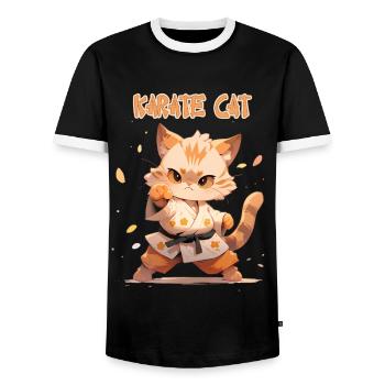 Lustige Karate Katze MMA Kawaii Kampfsport - Männer Kontrast-T-Shirt - Schwarz/Weiß - Vorne - AI Model Female 172 light (172cm) & AI Model Male 178 light (178cm)