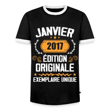 Anniversaire Cadeau Millésime Janvier 2017 - 2017 - T-shirt contrasté Homme - noir/blanc - Devant - AI Model Female 172 light (172cm) & AI Model Male 178 light (178cm)