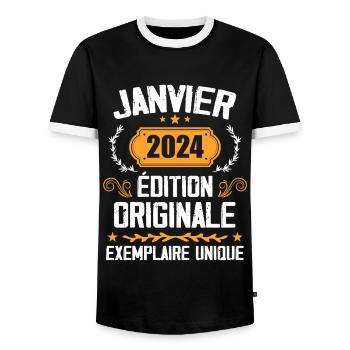 Anniversaire Cadeau Millésime Janvier 2024 - 2024 - T-shirt contrasté Homme - noir/blanc - Devant - AI Model Female 172 light (172cm) & AI Model Male 178 light (178cm)