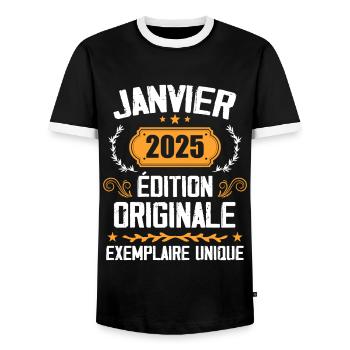 Jubiläums-Vintage-Geschenk Januar 2025 - 2025 - Männer Kontrast-T-Shirt - Schwarz/Weiß - Vorne - AI Model Female 172 light (172cm) & AI Model Male 178 light (178cm)