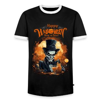 Drink Or Treat Funny Happy Halloween Monster - Men's Ringer Shirt - black/white - Front - AI Model Female 172 light (172cm) & AI Model Male 178 light (178cm)