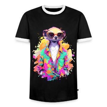 Cool Meerkat Sarfari Africa Lover - Men's Ringer Shirt - black/white - Front - AI Model Female 172 light (172cm) & AI Model Male 178 light (178cm)