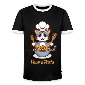 Pattes et pâtes drôles de chats dictons d’animaux - T-shirt contrasté Homme - noir/blanc - Devant - AI Model Female 172 light (172cm) & AI Model Male 178 light (178cm)