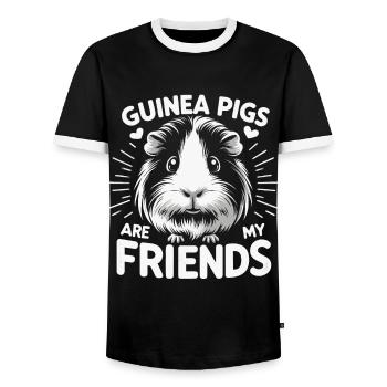 Guinea pig - Men's Ringer Shirt - black/white - Front - AI Model Female 172 light (172cm) & AI Model Male 178 light (178cm)