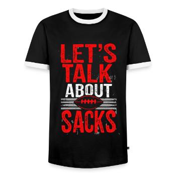 Let`s Talk About Sacks Lustiger Football Spruch - Männer Kontrast-T-Shirt - Schwarz/Weiß - Vorne - AI Model Female 172 light (172cm) & AI Model Male 178 light (178cm)