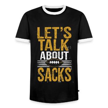 Let`s Talk About Sacks Lustiger Football Spruch - Männer Kontrast-T-Shirt - Schwarz/Weiß - Vorne - AI Model Female 172 light (172cm) & AI Model Male 178 light (178cm)