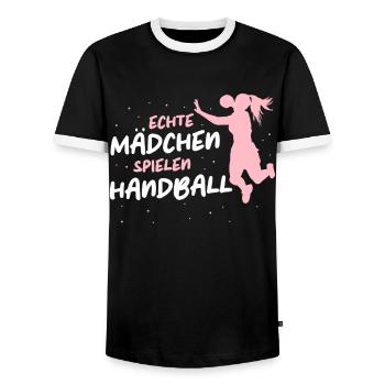 Handballer Handball Sport Handballspieler - Männer Kontrast-T-Shirt - Schwarz/Weiß - Vorne - AI Model Female 172 light (172cm) & AI Model Male 178 light (178cm)