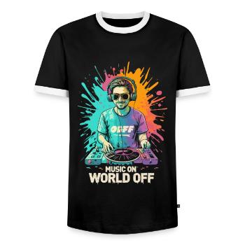 DJ Music On World Off Disc-Jockeys - Männer Kontrast-T-Shirt - Schwarz/Weiß - Vorne - AI Model Female 172 light (172cm) & AI Model Male 178 light (178cm)