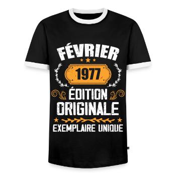 Cadeau 47e Anniversaire Nées En Février 1977 - T-shirt contrasté Homme - noir/blanc - Devant - AI Model Female 172 light (172cm) & AI Model Male 178 light (178cm)