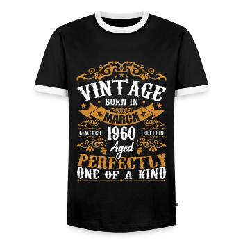 Die Legenden wurden im März 1960 geboren - Männer Kontrast-T-Shirt - Schwarz/Weiß - Vorne - AI Model Female 172 light (172cm) & AI Model Male 178 light (178cm)
