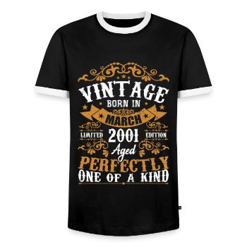 The legends were born in March 2001 - Men's Ringer Shirt - black/white - Front - AI Model Female 172 light (172cm) & AI Model Male 178 light (178cm)