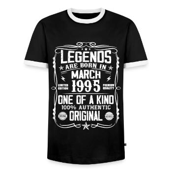 March 1995 Vintage 29 Year Anniversary Gift - Men's Ringer Shirt - black/white - Front - AI Model Female 172 light (172cm) & AI Model Male 178 light (178cm)