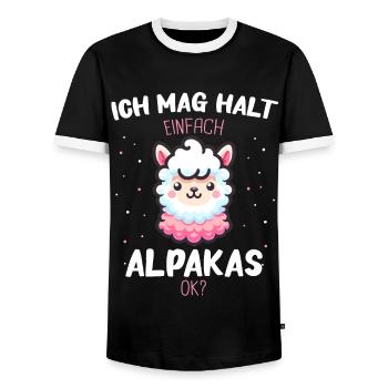 Alpaca Llama Alpacas Animal - Men's Ringer Shirt - black/white - Front - AI Model Female 172 light (172cm) & AI Model Male 178 light (178cm)