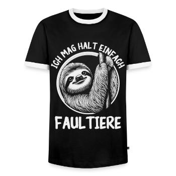 Sloth, Sloths, Animal, Sleeping, Lazy - Men's Ringer Shirt - black/white - Front - AI Model Female 172 light (172cm) & AI Model Male 178 light (178cm)