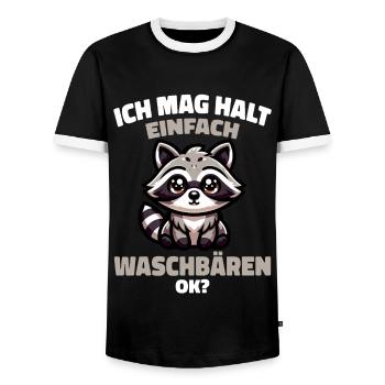 Raccoon Animal Barbados Raccoon - Men's Ringer Shirt - black/white - Front - AI Model Female 172 light (172cm) & AI Model Male 178 light (178cm)