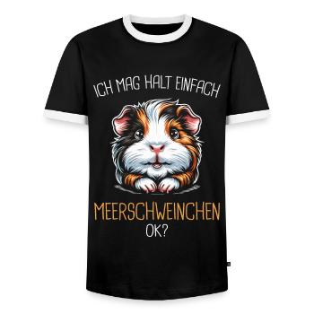 Cochon d’Inde à poil long chiens à crête à poil long - T-shirt contrasté Homme - noir/blanc - Devant - AI Model Female 172 light (172cm) & AI Model Male 178 light (178cm)