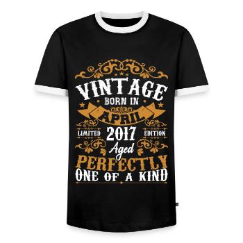 The Legends were born in April 2017 Gift 2017 - Men's Ringer Shirt - black/white - Front - AI Model Female 172 light (172cm) & AI Model Male 178 light (178cm)