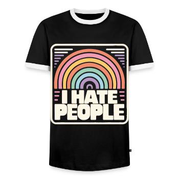 Drôle, sarcasme, humour sarcastique, ironie - T-shirt contrasté Homme - noir/blanc - Devant - AI Model Female 172 light (172cm) & AI Model Male 178 light (178cm)