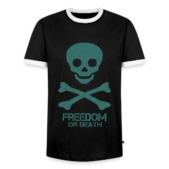 Totenkopf Spruch Freedom Or Death - Männer Kontrast-T-Shirt - Schwarz/Weiß - Vorne - AI Model Female 172 light (172cm) & AI Model Male 178 light (178cm)
