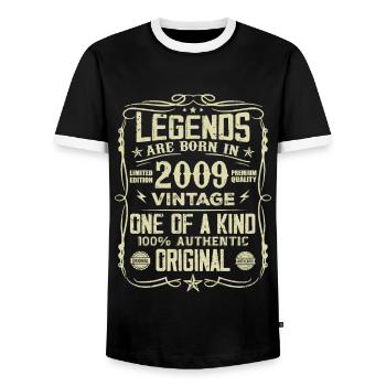 Made In 2009 Vintage Anniversary Gift 2009 - Men's Ringer Shirt - black/white - Front - AI Model Female 172 light (172cm) & AI Model Male 178 light (178cm)
