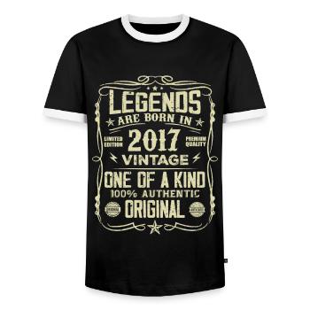 Made In 2017 Vintage Anniversary Gift 2017 - Men's Ringer Shirt - black/white - Front - AI Model Female 172 light (172cm) & AI Model Male 178 light (178cm)