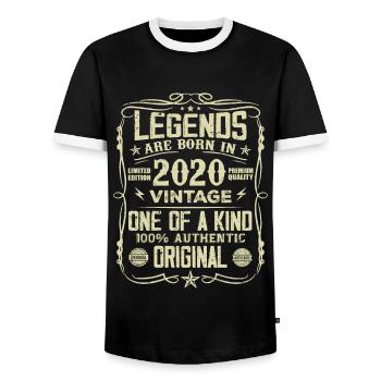 Fabriqué En 2020 Vintage Cadeau Anniversaire 2020 - T-shirt contrasté Homme - noir/blanc - Devant - AI Model Female 172 light (172cm) & AI Model Male 178 light (178cm)