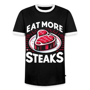 Steak Meat Grilling - Men's Ringer Shirt - black/white - Front - AI Model Female 172 light (172cm) & AI Model Male 178 light (178cm)