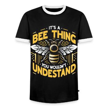 honey bee, beekeeper, bee, bee - Men's Ringer Shirt - black/white - Front - AI Model Female 172 light (172cm) & AI Model Male 178 light (178cm)