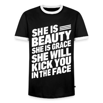 Karaté Karaté Combattant Arts martiaux - T-shirt contrasté Homme - noir/blanc - Devant - AI Model Female 172 light (172cm) & AI Model Male 178 light (178cm)