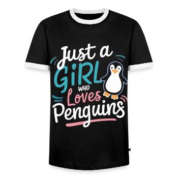 Penguin Penguin Animal - Men's Ringer Shirt - black/white - Front - AI Model Female 172 light (172cm) & AI Model Male 178 light (178cm)