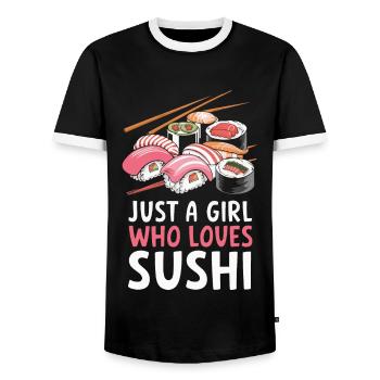Sushi Japanisches Essen Maki Sushi Kawaii - Männer Kontrast-T-Shirt - Schwarz/Weiß - Vorne - AI Model Female 172 light (172cm) & AI Model Male 178 light (178cm)