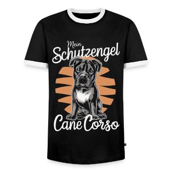 Cane Corso Dog - Men's Ringer Shirt - black/white - Front - AI Model Female 172 light (172cm) & AI Model Male 178 light (178cm)