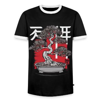 Bonsai Baum Japanisch Bonsai - Männer Kontrast-T-Shirt - Schwarz/Weiß - Vorne - AI Model Female 172 light (172cm) & AI Model Male 178 light (178cm)