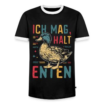 Mallard, Duck, Duck, Dark Duck, Bird - Men's Ringer Shirt - black/white - Front - AI Model Female 172 light (172cm) & AI Model Male 178 light (178cm)