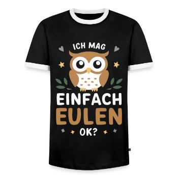 Noctambule, Hibou, Hibou, Oiseau - T-shirt contrasté Homme - noir/blanc - Devant - AI Model Female 172 light (172cm) & AI Model Male 178 light (178cm)