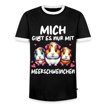 Cochon d’Inde à poil long chiens à crête à poil long - T-shirt contrasté Homme - noir/blanc - Devant - AI Model Female 172 light (172cm) & AI Model Male 178 light (178cm)