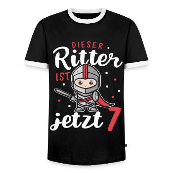 Birthday Gift 7 Years Birthday Boy - Men's Ringer Shirt - black/white - Front - AI Model Female 172 light (172cm) & AI Model Male 178 light (178cm)