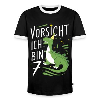 Birthday Gift 7 Years Birthday Boy - Men's Ringer Shirt - black/white - Front - AI Model Female 172 light (172cm) & AI Model Male 178 light (178cm)