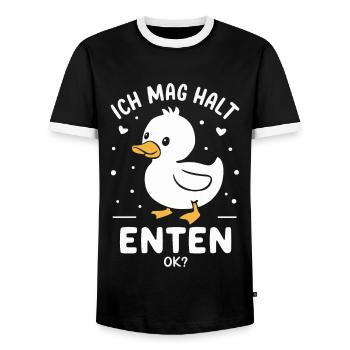 Mallard, Duck, Duck, Dark Duck, Bird - Men's Ringer Shirt - black/white - Front - AI Model Female 172 light (172cm) & AI Model Male 178 light (178cm)