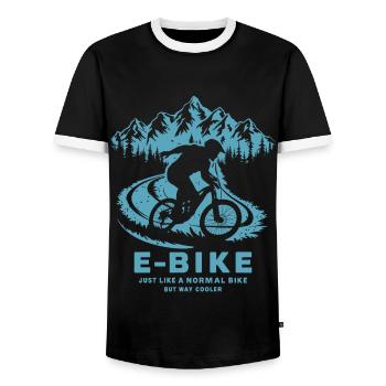 E Bike Saying Quote Cyclist Mountains Nature - Men's Ringer Shirt - black/white - Front - AI Model Female 172 light (172cm) & AI Model Male 178 light (178cm)