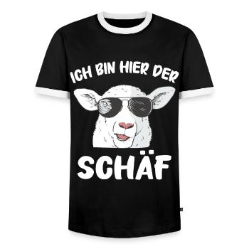 sheep, flock of sheep, farm, farmer, shepherd - Men's Ringer Shirt - black/white - Front - AI Model Female 172 light (172cm) & AI Model Male 178 light (178cm)
